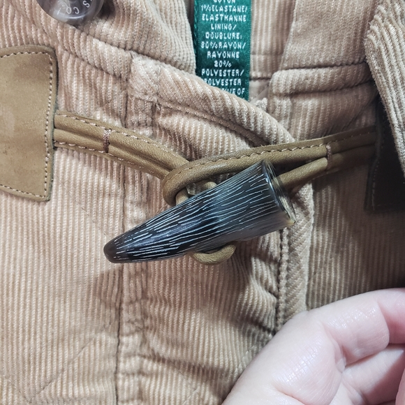 Vintage Ralph Lauren Tan Corduroy Duffle Jacket Toggles Hood Quilted Size Small. - Picture 7 of 9